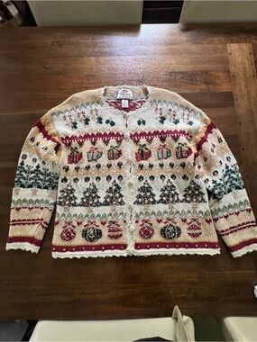 TIARA Petites Cream Christmas Knit Cardigan Size Large Petite
